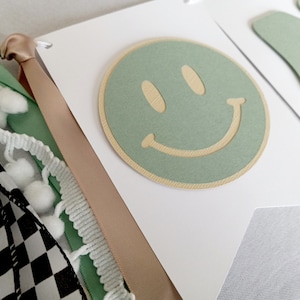 Sage Green One Happy Dude High Chair Banner, One Cool Dude Sign Green, Sage Green Smiley Face Decor