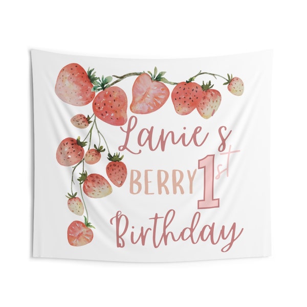 Berry First Strawberry Round 1st Birthday Backdrop
