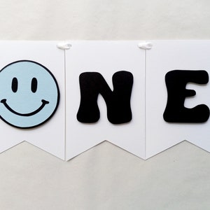 One Happy Dude High Chair Banner, Smiley Face Birthday, Blue Smiley Face Banner
