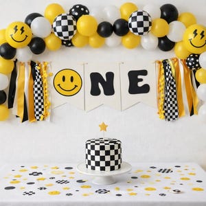 Yellow One Smiley Face Banner, One Happy Dude, First Birthday Boy Decor, One Cool Dude Sign, One Happy Girl High Chair Banner, One Rad Dude