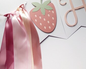 Strawberry Happy Birthday Banner, Strawberry Happy Birthday Sign, 1st Birthday Backdrop, Boho Strawberry Happy Bday Garland