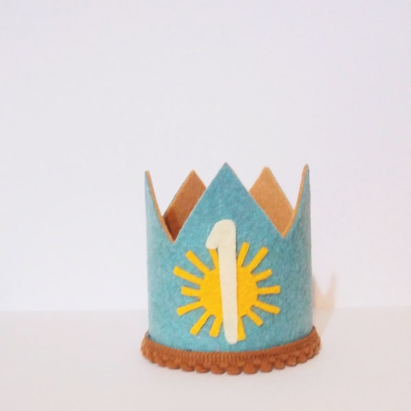 Boys Blue Sunshine Crown, 1st Birthday Sun Crown, Sun Theme Hat, First Birthday Crown, Baby Boys Sunshine Party Crown