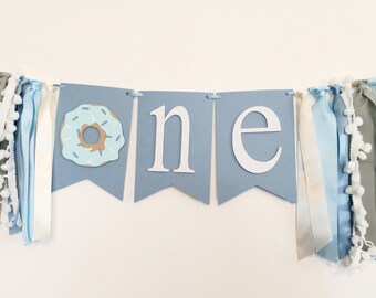 Dusty Blue Donut High Chair Banner, Donut Birthday Boy, Donut Birthday Garland, Donut Grow Up Banner, Baby Boy One Donut, 1st Birthday Donut