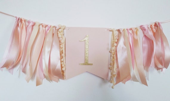 1 Banner Pink Gold, Simple High Chair Decor, Traditional First Birthday, Tea Party 1st Birthday Ideas, 1 Year Sign For Baby Girl