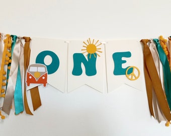 One Groovy Dude High Chair Banner, Groovy First Birthday Decor, Retro Van Decor, Retro Van Party Decor, Hippie First Birthday, Groovy One