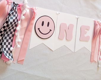 Pink One Smiley Face Banner, One Happy Babe Banner, One Cool Girl Sign, One Happy Girl High Chair Banner, Custom Skater Girl Garland