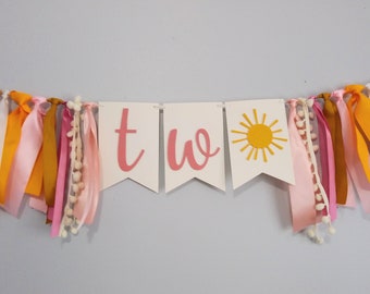 2nd Birthday Banner Girl, 2nd Birthday Sun Theme, Second Birthday Sign, Two Sun Garland, TWO Ribbon Bunting, 2nd 3rd 4th 5th Birthday Themes