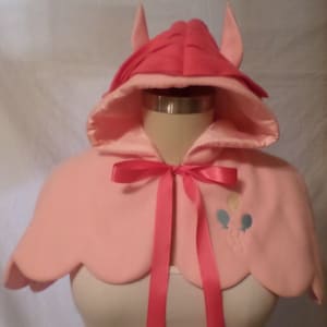 MLP Pinkie Pie Inspired Fleece Lolita Adult Scalloped Edge Cape Hoodie w/ Colorful Mane and Ears
