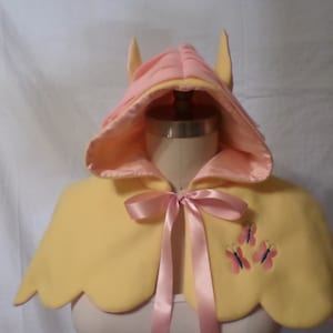MLP Fluttershy Inspired Fleece Lolita Adult Scalloped Edge Cape Hoodie w/ Colorful Mane and Ears