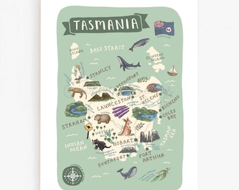 Tasmania Map Print: Illustrated Australia Travel Souvenir