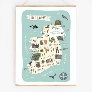 Carte de l'Irlande de Zazzle.be Liste d'envies Vous avez des idées ? Impression illustrée de voyage irlandais | Animaux et monuments mignons | Cadeau ou souvenir Wanderlust