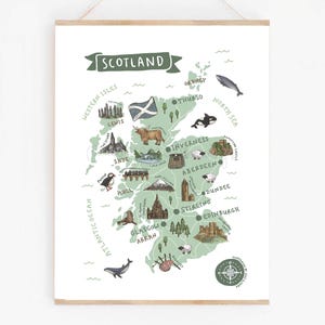 Scotland Map Print: Illustrated Scottish Landmarks Travel Art