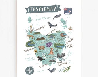 Original 1895 Map of Tasmania Australia by Dodd Mead & Company