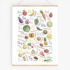 Fruit & Vegetable Alphabet Print: Kids Nursery Classroom Art
