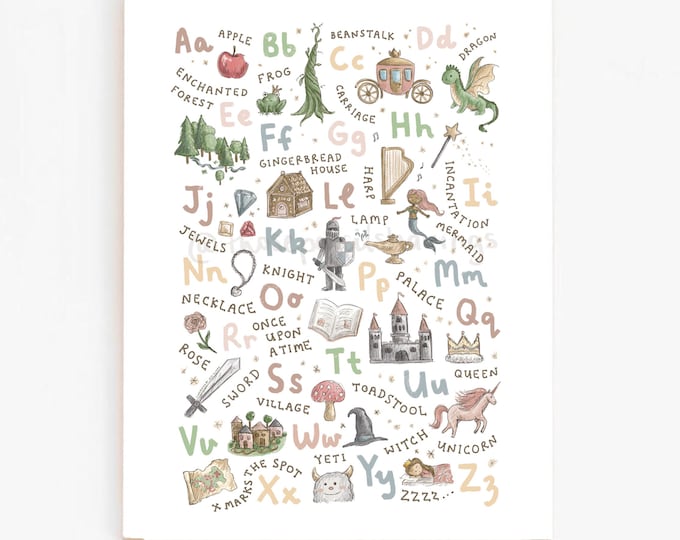Märchen Alphabet Print: Märchenhafte A-Z Kinderzimmer Wandkunst