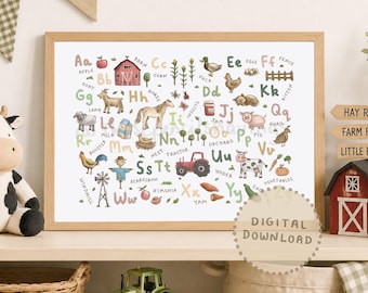Alfabeto della fattoria: decorazioni per la cameretta con animali dalla A alla Z (download digitale)