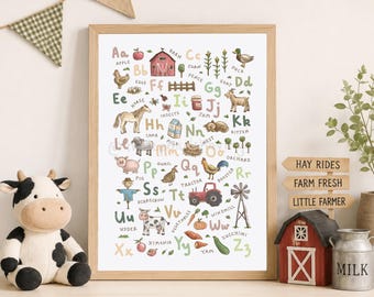 Farm Alphabet Print: Illustrated Animals ABC Poster