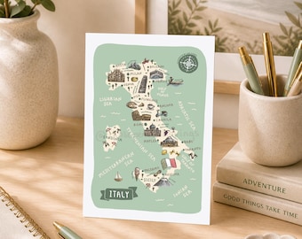Cartolina cartografica dell'Italia: souvenir di viaggio illustrato, monumenti italiani