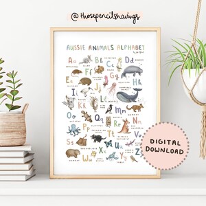 Australian Animals Alphabet Print | Illustrated ABC Poster | Animal Alphabet Nursery Print | Australia Kids Room Decor | Digital Download