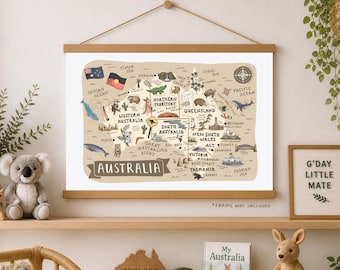 A4 Australian Map Art, Water Colour Map, Tourist Attraction, - Etsy
