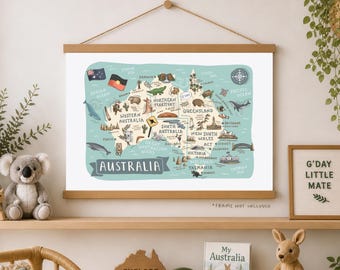 オーストラリア地図プリント：手描きイラスト入り壁掛けアート - Etsy 日本