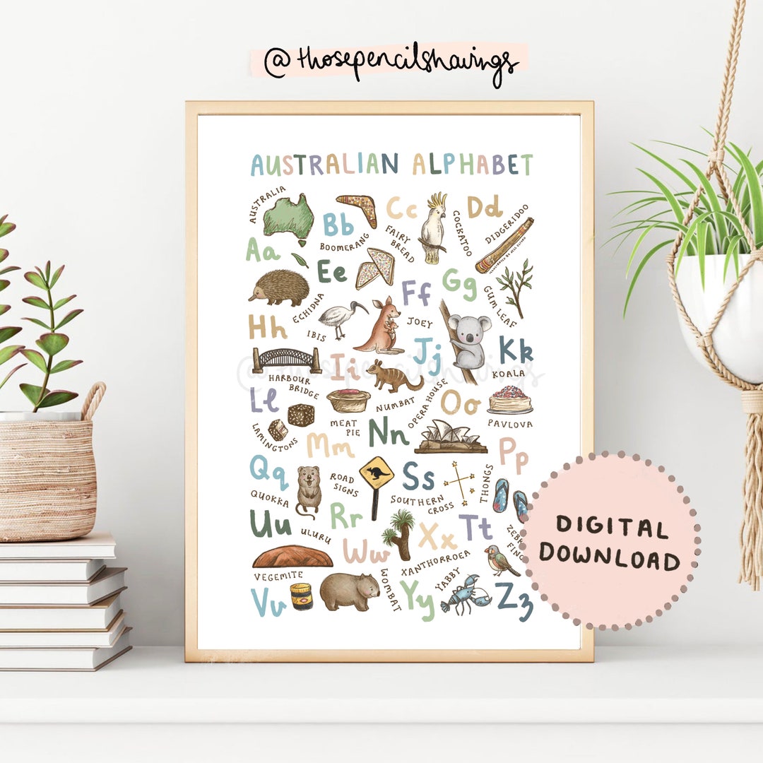 Australian Alphabet Print Illustrated ABC Poster AZ Australia Alphabet