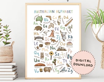 Australian Alphabet Print | Illustrated ABC Poster | A-Z Australia Alphabet Nursery | Aussie Classroom | Australiana Kids | Digital Download