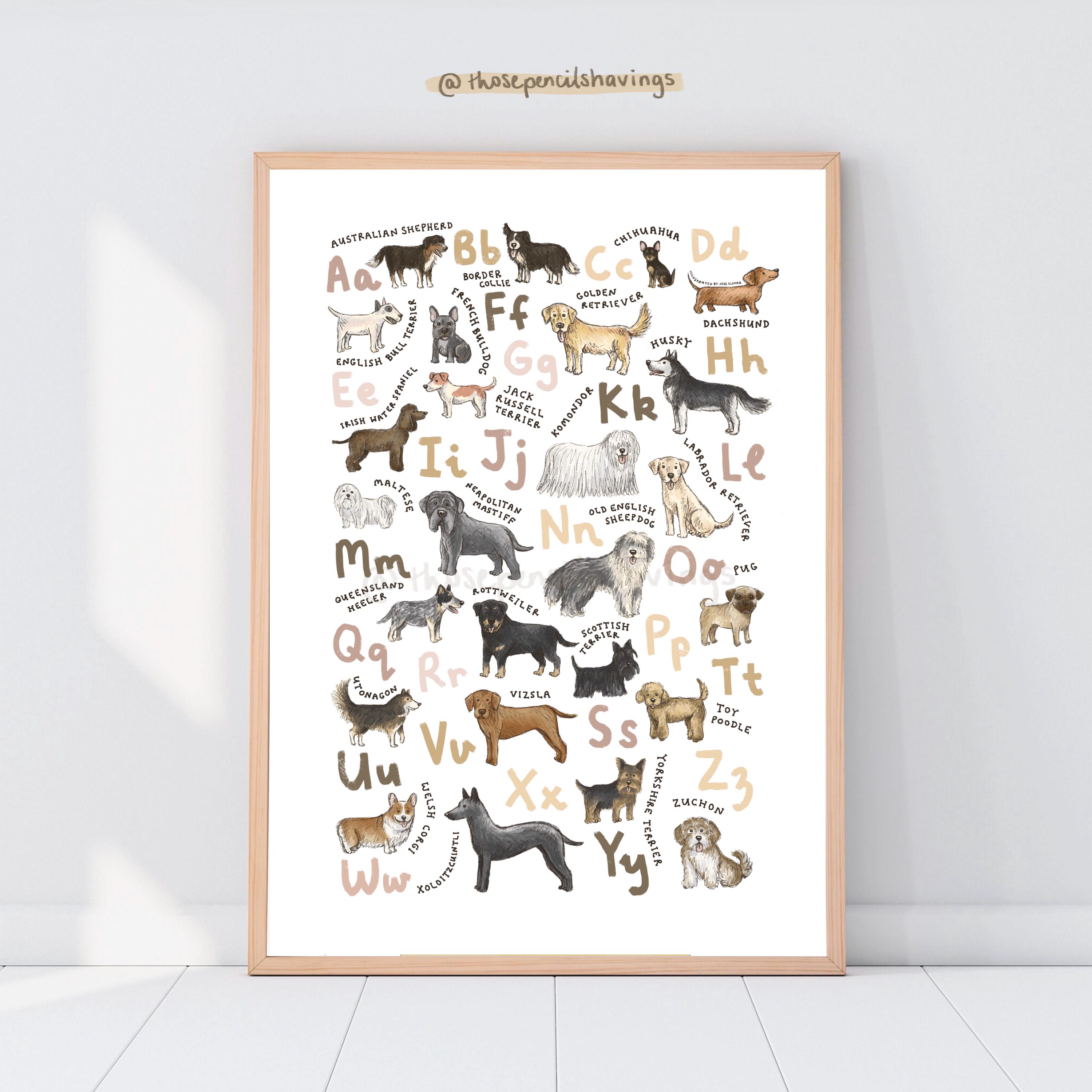 Dog Breeds Alphabet Print: Illustrated A-Z Puppy Poster - Etsy 日本