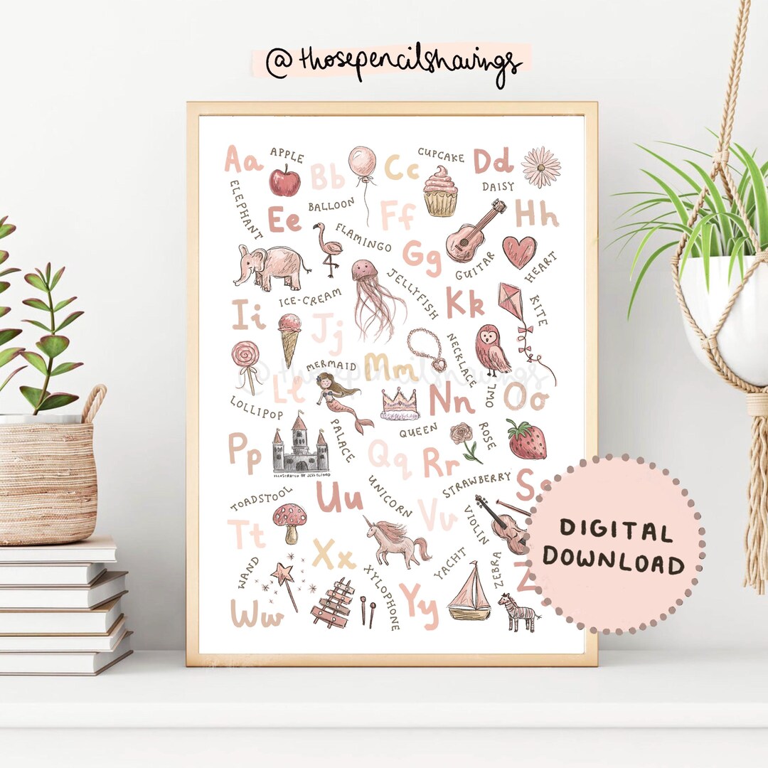 DIGITAL DOWNLOAD | Pink Alphabet Print | ABC Baby Girl Alphabet Poster ...