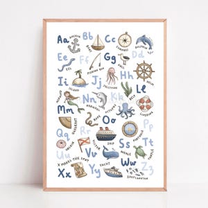 Nautisches Alphabet Druck | Niedliches ABC Poster | A-Z Ozean Poster | Maritimes ABC Kinderbild | Poster Meer