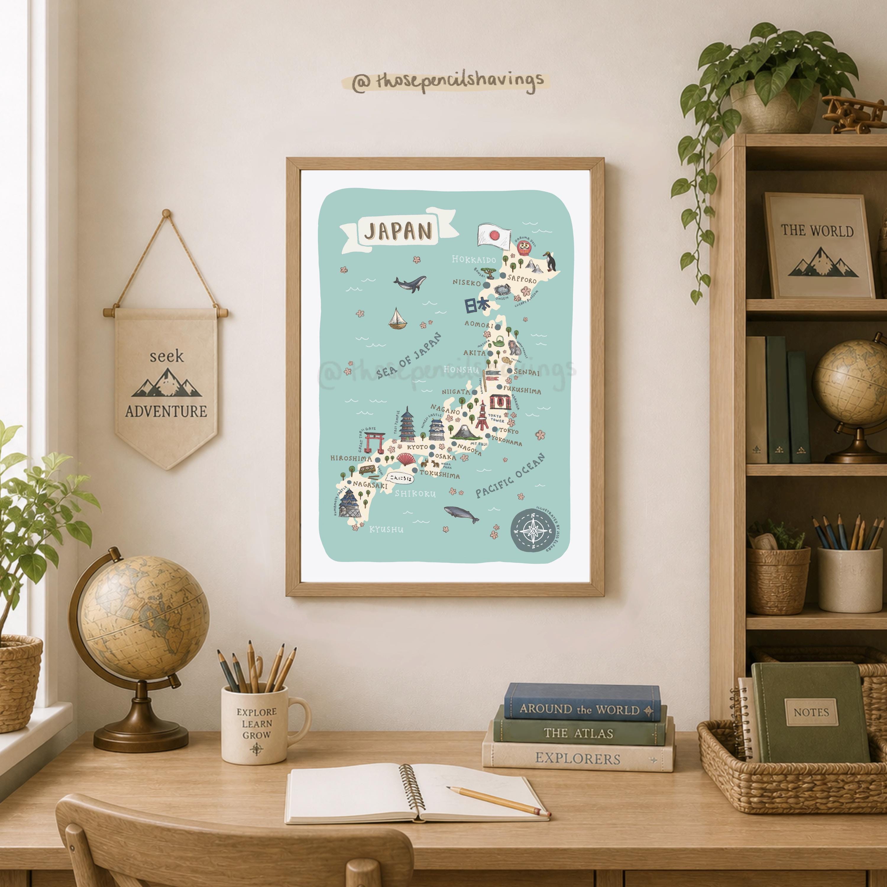 Japan Map Poster: Illustrated Travel Souvenir Print - Etsy