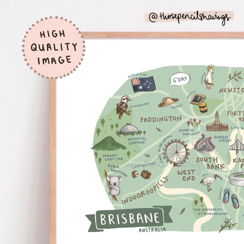 Brisbane Australia Map Print: Illustrated Travel Poster (digital ...