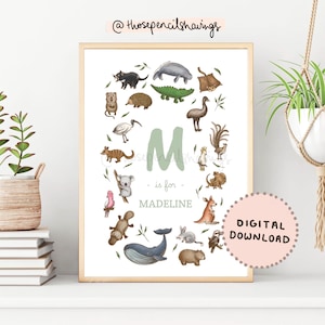 Personalized Australian Animals Nursery Print: Custom Baby Name (Digital Download)