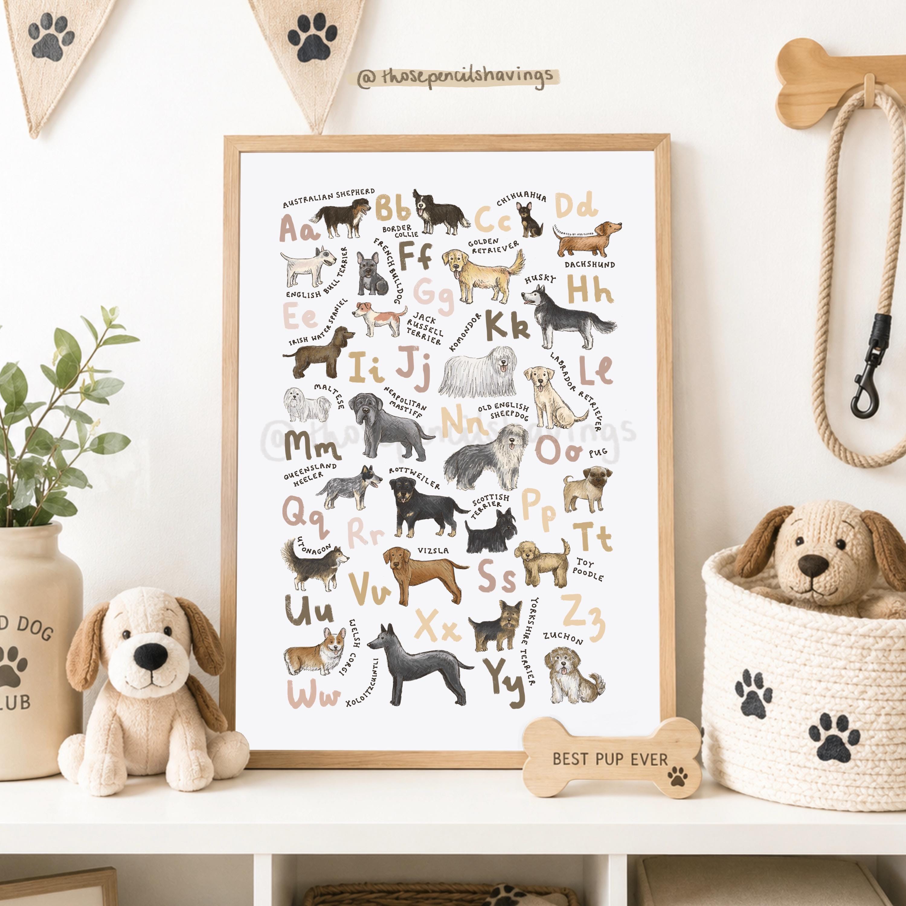 Dog Breeds Alphabet Print: Illustrated A-Z Puppy Poster - Etsy
