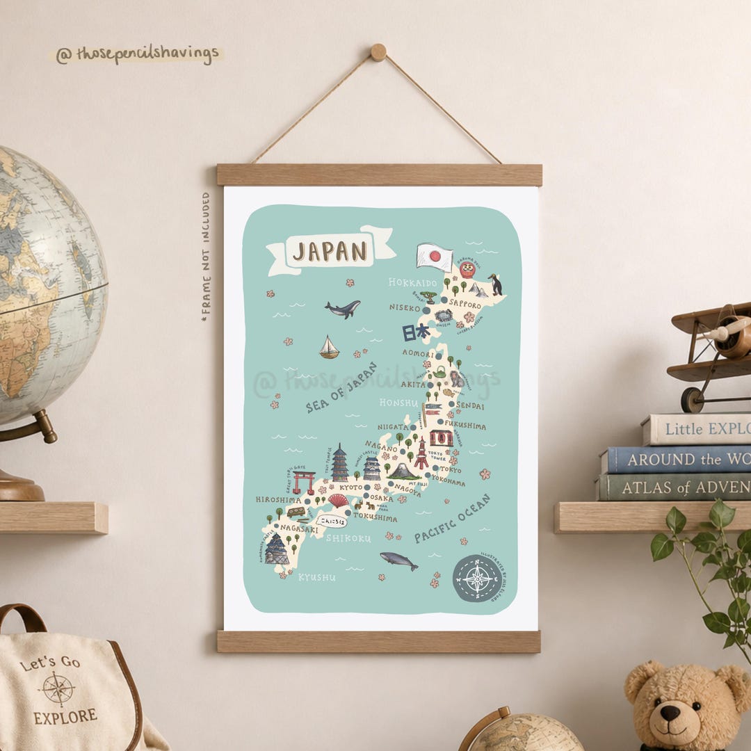 Japan Map Poster: Illustrated Travel Souvenir Print - Etsy