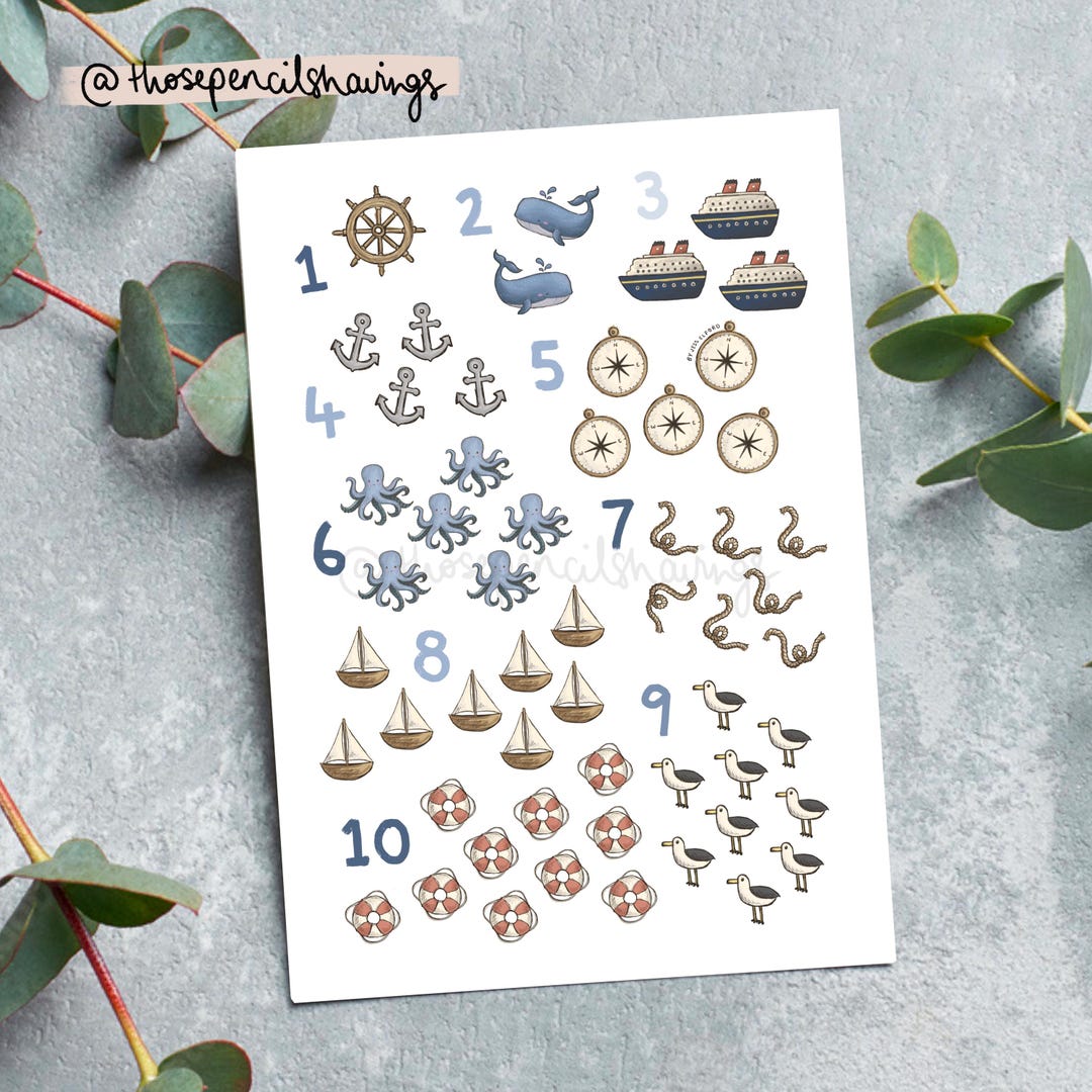 Nautical Numbers Postcard: Illustrated 1-10 Ocean Animals Mini Print - Etsy