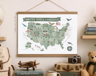印刷可能なアメリカ合衆国地図、子供向けのアメリカ地図、旅行地図