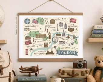 London Illustrated Map Art Print: British Landmarks Souvenir