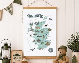 Scotland Map Print: Illustrated Scottish Landmarks & Animals