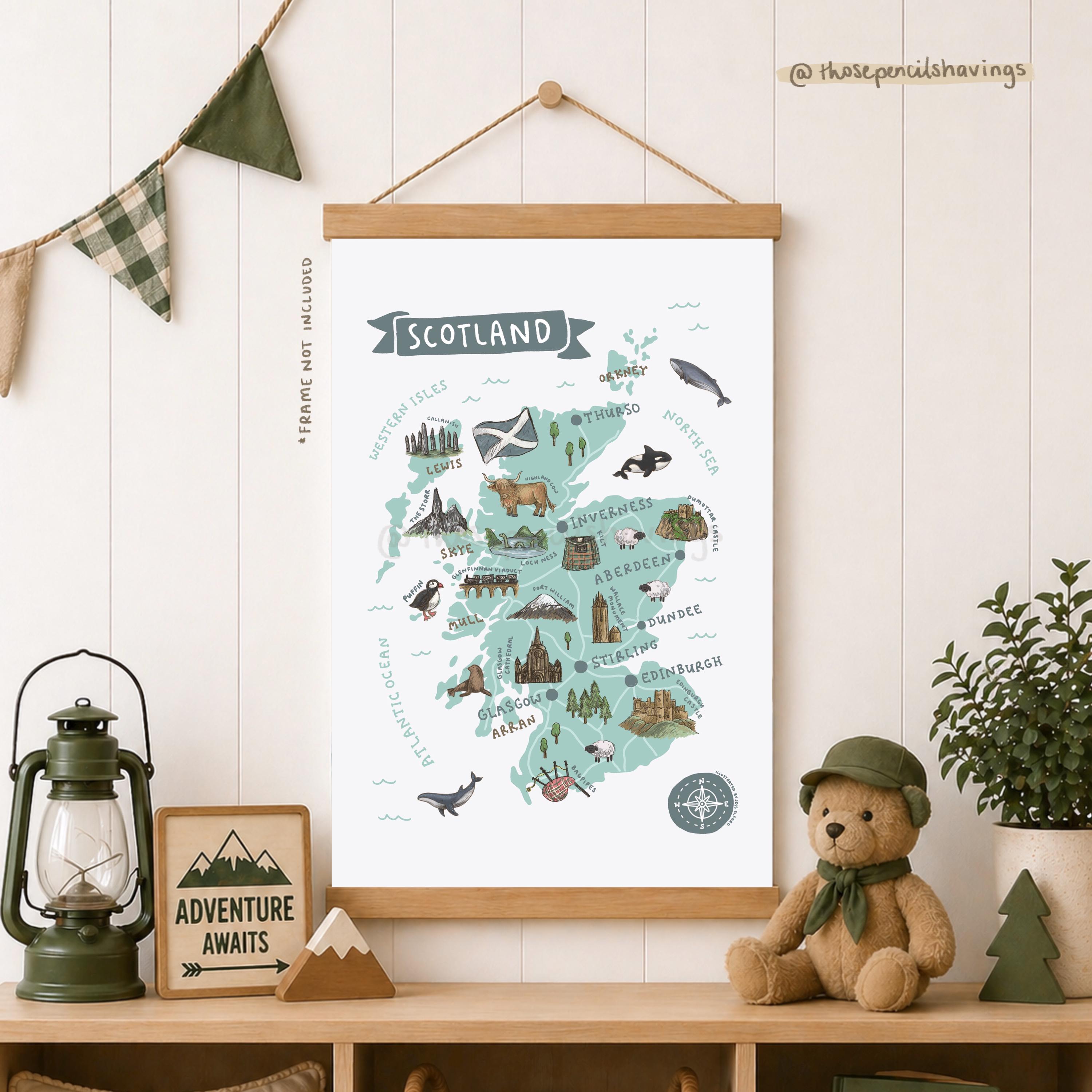 Fun Scotland Map Scotland Map Print: Illustrated Scottish Landmarks & Animals - Etsy