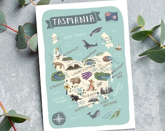 Tasmania Map Postcard: Illustrated Travel Souvenir