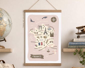 Frankreich Karte Print: Illustrierte Reiseposter