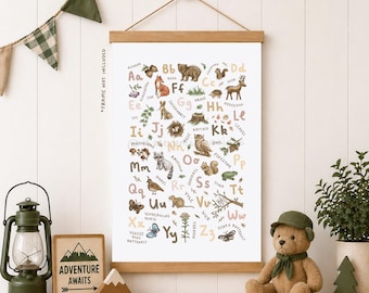 Woodland Animals Alphabet Print: Whimsical Nursery ABC Wall Art