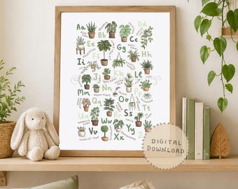 Houseplant Alphabet Print: Botanical Nursery Art (Digital Download)