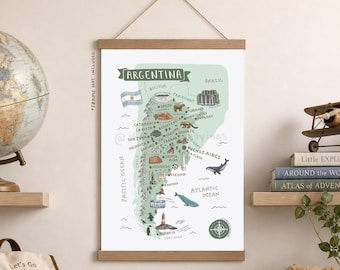 Argentina Map Print: Illustrated Travel Souvenir, South America Landmarks