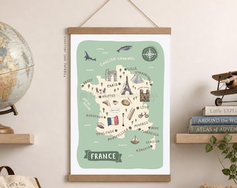 Frankreich Karte Print: Illustrierte Reiseposter