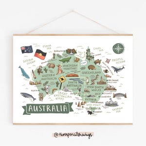 Australia Map Print | Illustrated Travel Art Poster | Cute Aussie Landmarks & Animals | Wanderlust Wall Decor | Australian Nursery Art