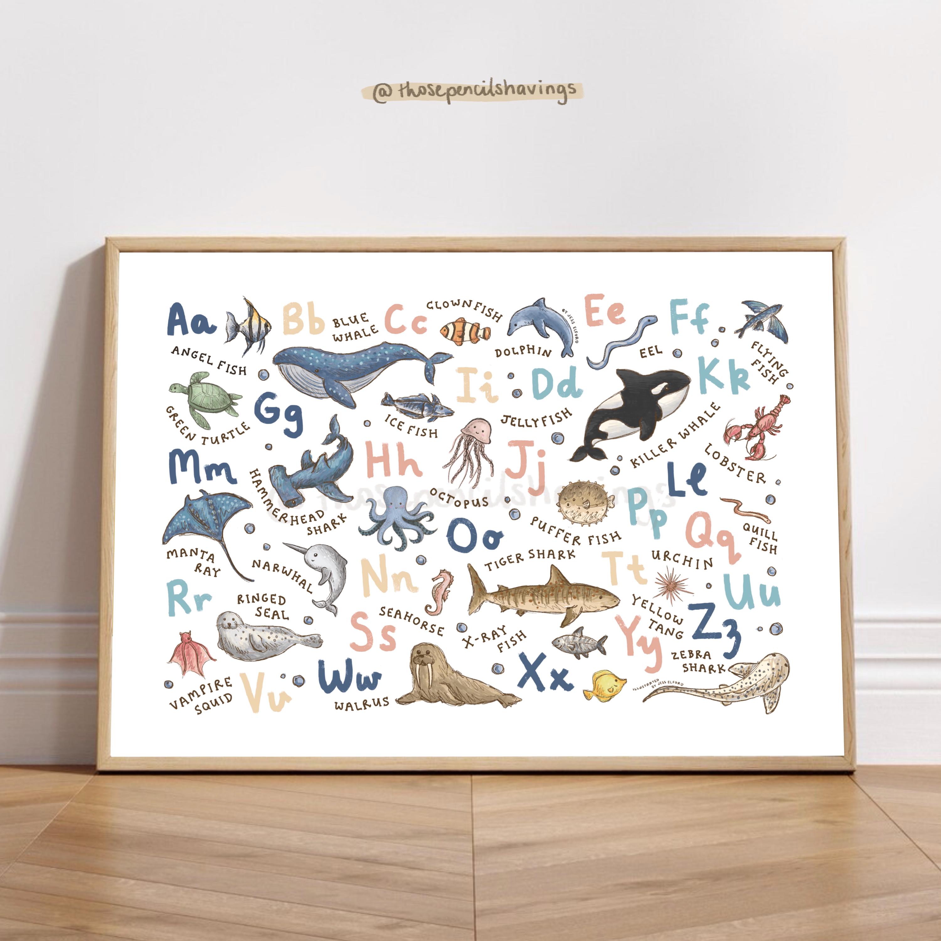 Ocean Animals Alphabet Print: Sea Life Nursery Decor (digital Download ...