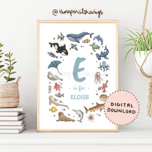 Nomes de animais marinhos impressos: Arte de berçário costeiro (download digital)