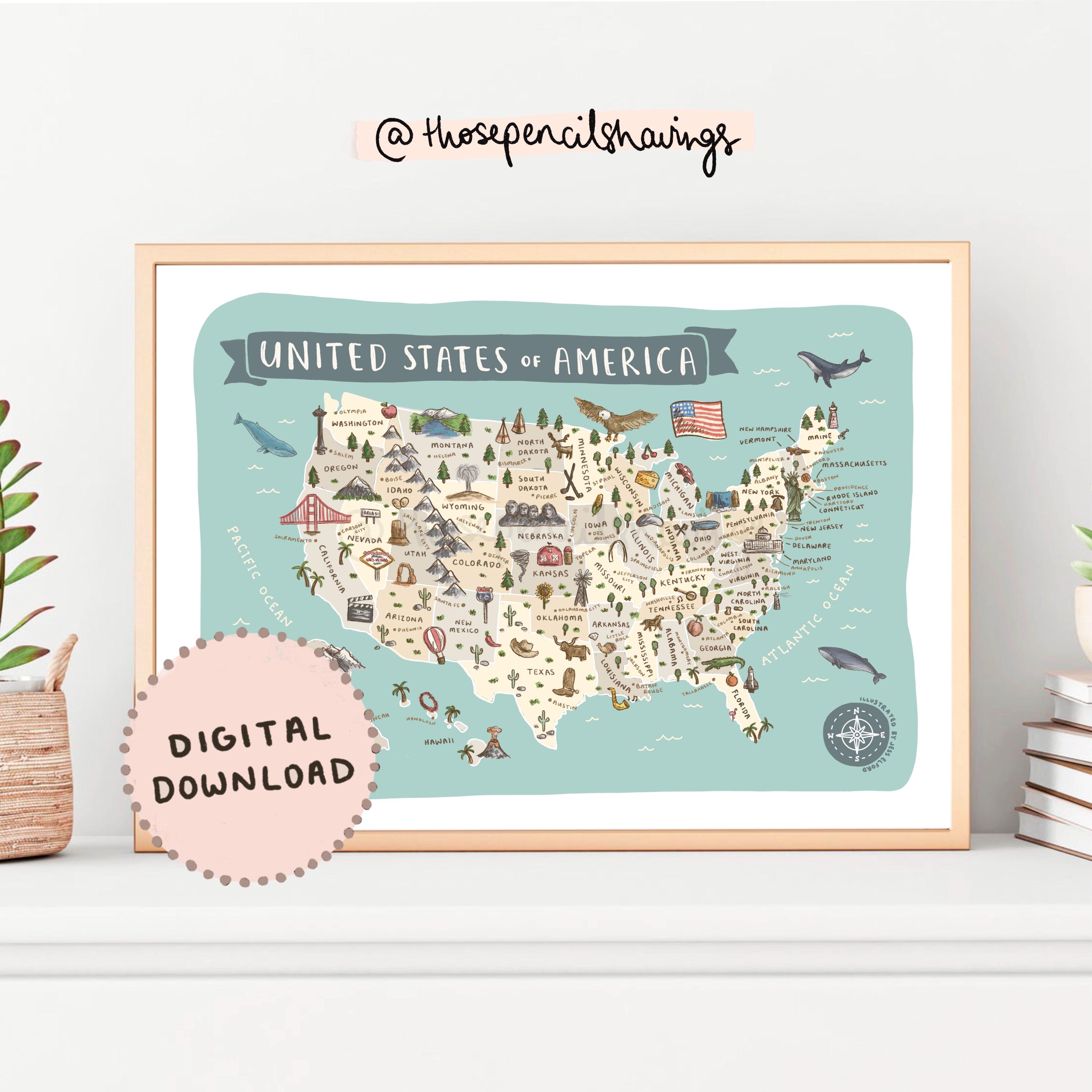 Mapa De Estados Unidos Imprimible De 8 12 X 11 Con Estados Y Capitales